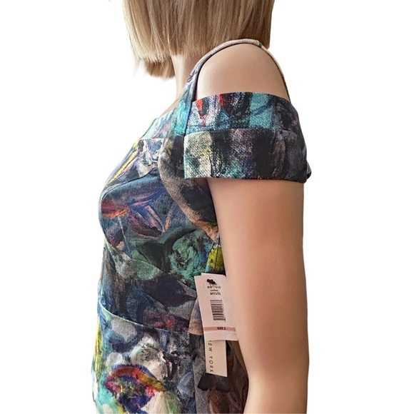 Nicole Miller New York Wiggle Sheath Dress Cold Shoulder Abstract Floral Multi - Picture 7 of 16